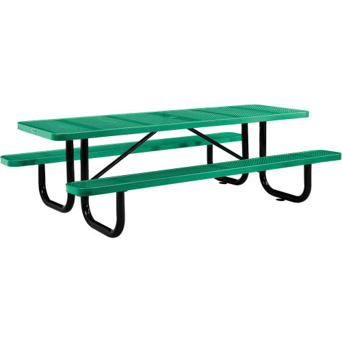 8' Rectangular Perforated Steel Picnic Table with (2) Bench Seats