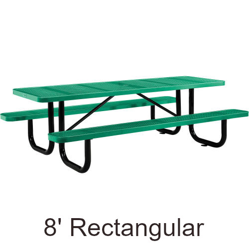 8' Rectangular Perforated Steel Picnic Table with (2) Bench Seats