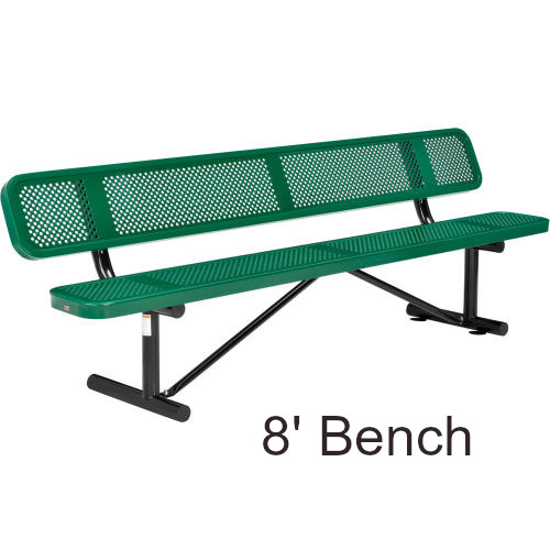 8' Perforated Steel Bench with Backrest (Surface Mounted)