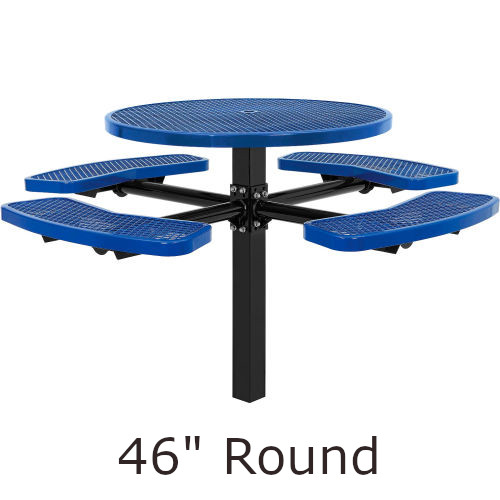 46 Inch Round Expanded Steel In-Ground Mounted Picnic Table with (4) Seats
