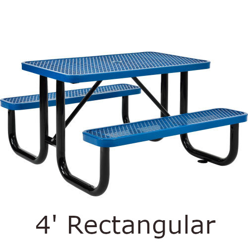 4' Rectangular Expanded Steel Picnic Table with (2) Bench Seats