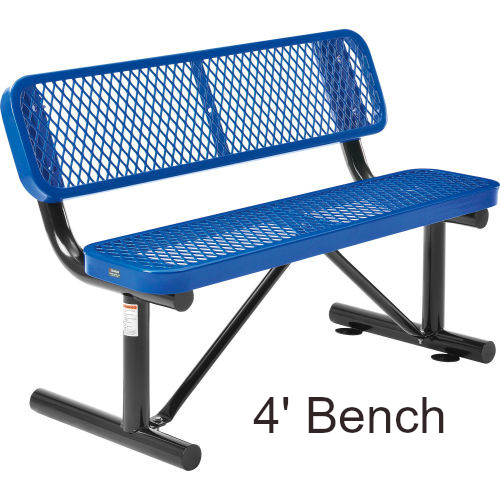 4' Expanded Steel Bench with Backrest (Surface Mounted)