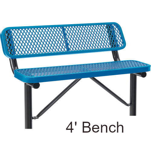 4' Expanded Steel Bench with Backrest (In-Ground Mounted)