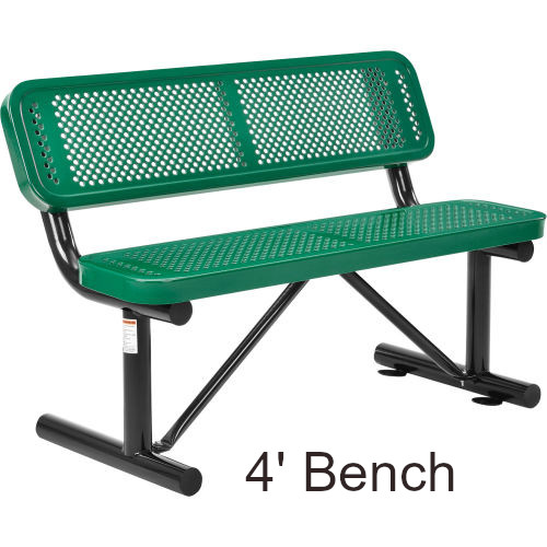 4' Perforated Steel Bench with Backrest (Surface Mounted)