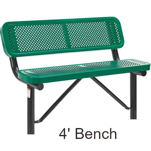 4' Perforated Steel Bench with Backrest (In-Ground Mounted)
