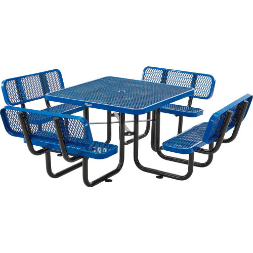 46 Inch Square Expanded Steel Picnic Table with Backrests
