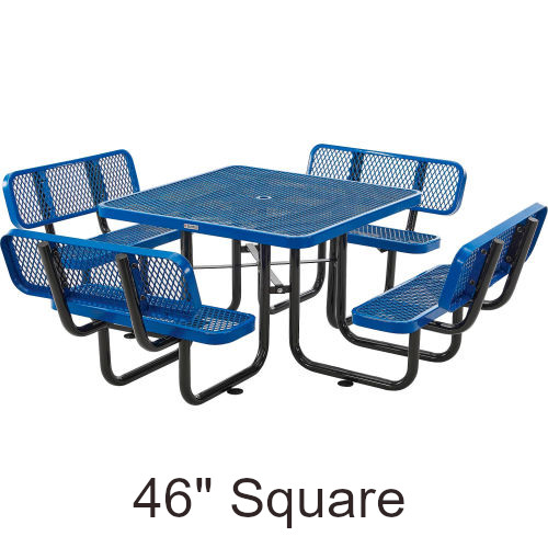 46 Inch Square Expanded Steel Picnic Table with Backrests
