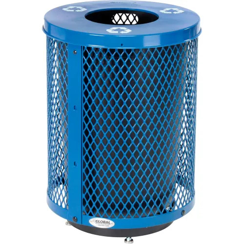 Global Industrial 36 Gallon Outdoor Steel Diamond Recycling Can with Flat Lid & Base