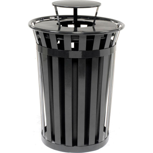 Global Industrial 36 Gallon Slatted Steel Trash Receptacle with Rain Bonnet Lid