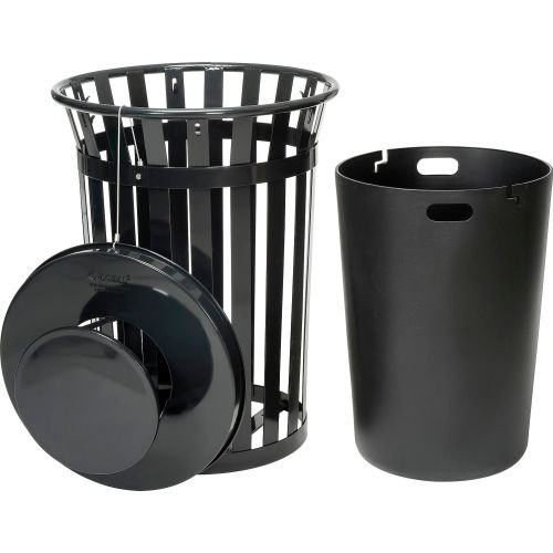Global Industrial 36 Gallon Slatted Steel Trash Receptacle with Rain Bonnet Lid