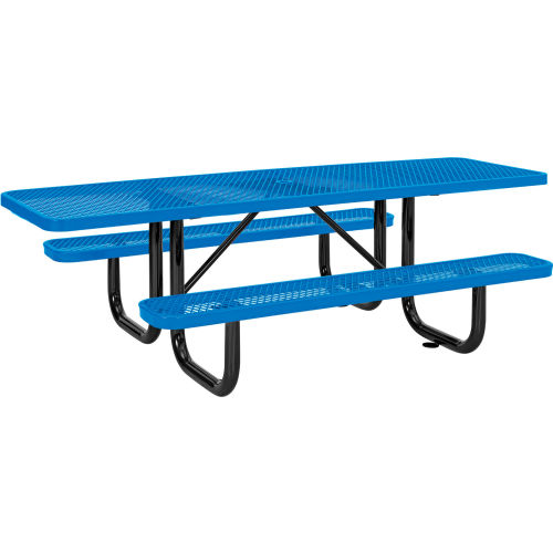 Global Industrial 8' Rectangular ADA Compliant Expanded Steel Picnic Table with (2) Bench Seats