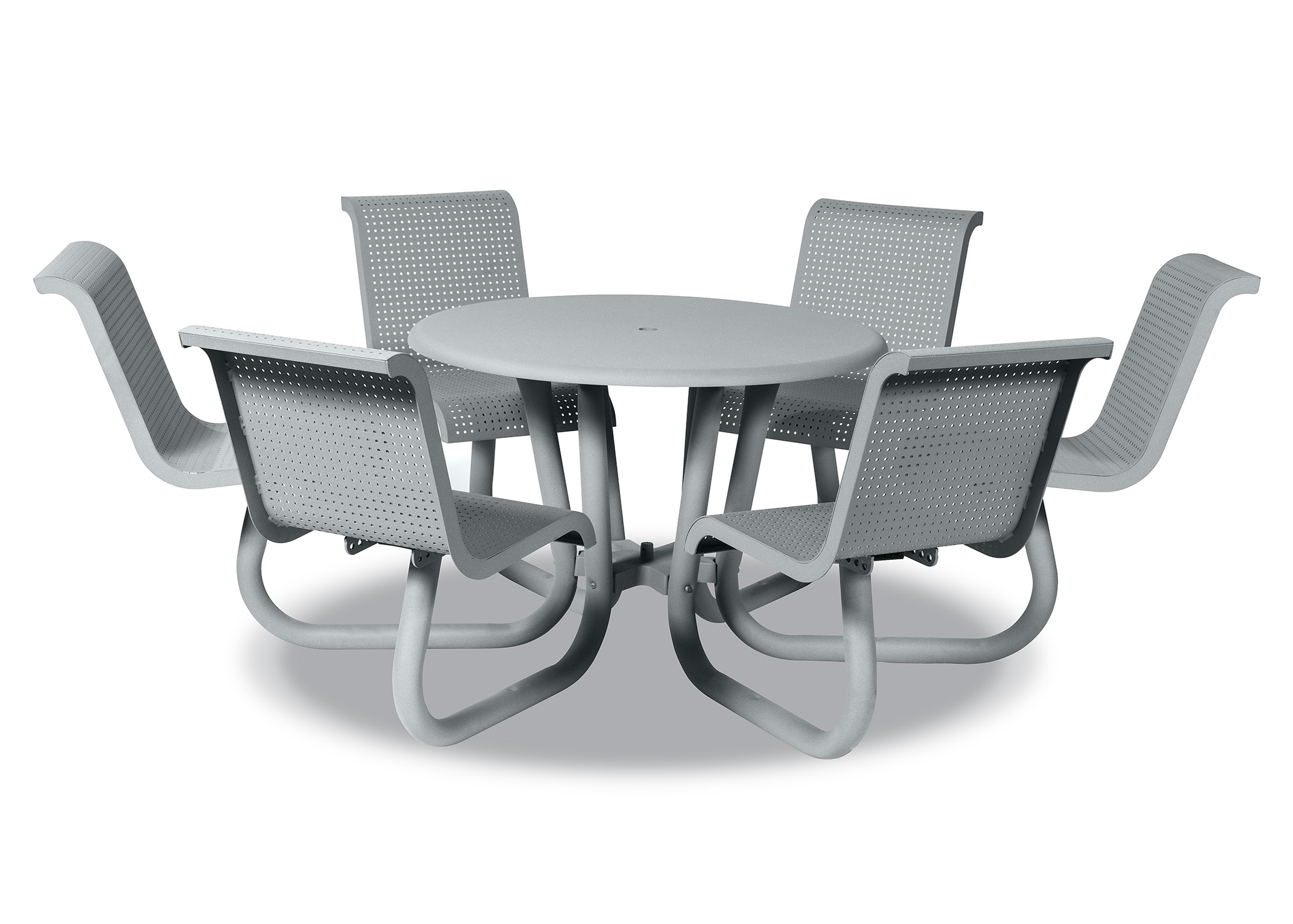 Portage 42 Inch Round Table with 6 Attached Contour Seats