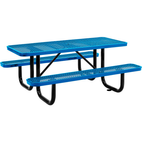 Rectangular Expanded Steel Picnic Table with Bench Seats