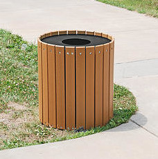 Round 32 Gallon Recycled Plastic Lumber Trash Receptacle