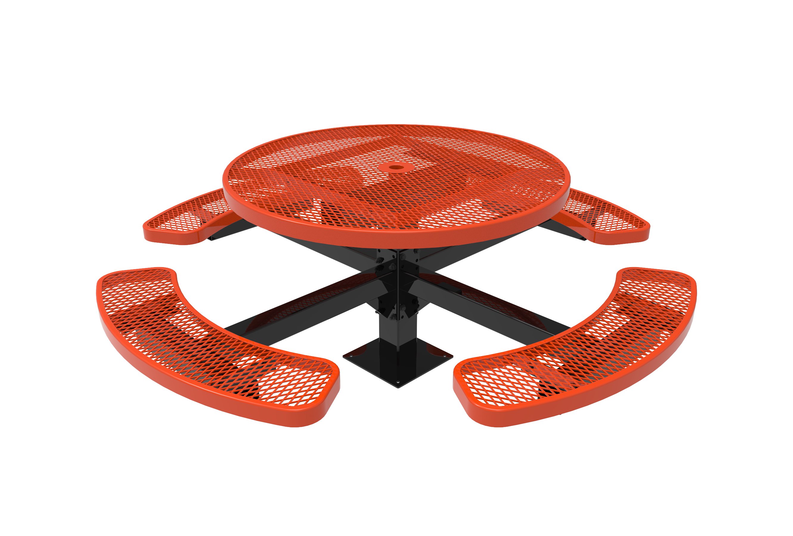 Round Expanded Steel Pedestal Picnic Table with 4 Bench Seats