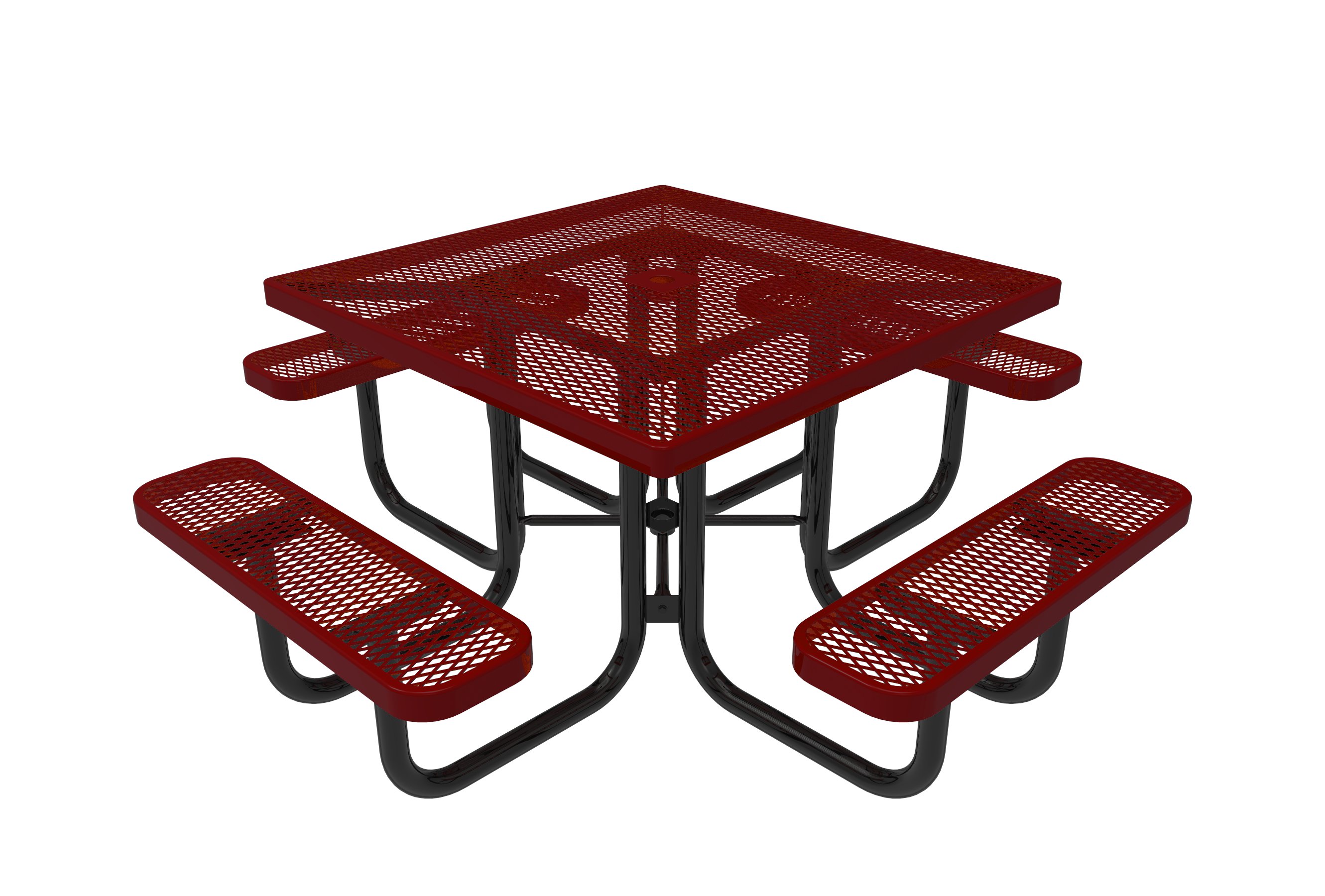 Square Expanded Steel Picnic Table with 4 Bench Seats