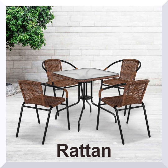 Square Glass Top Rattan Outdoor Dining Set