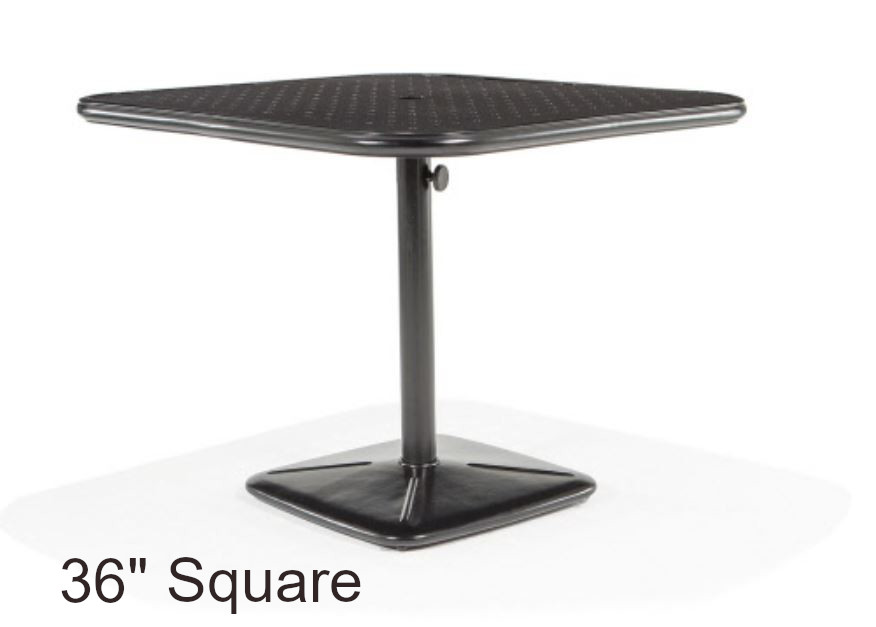 Stamped Aluminum Top 36 Inch Square Pedestal Cafe Table