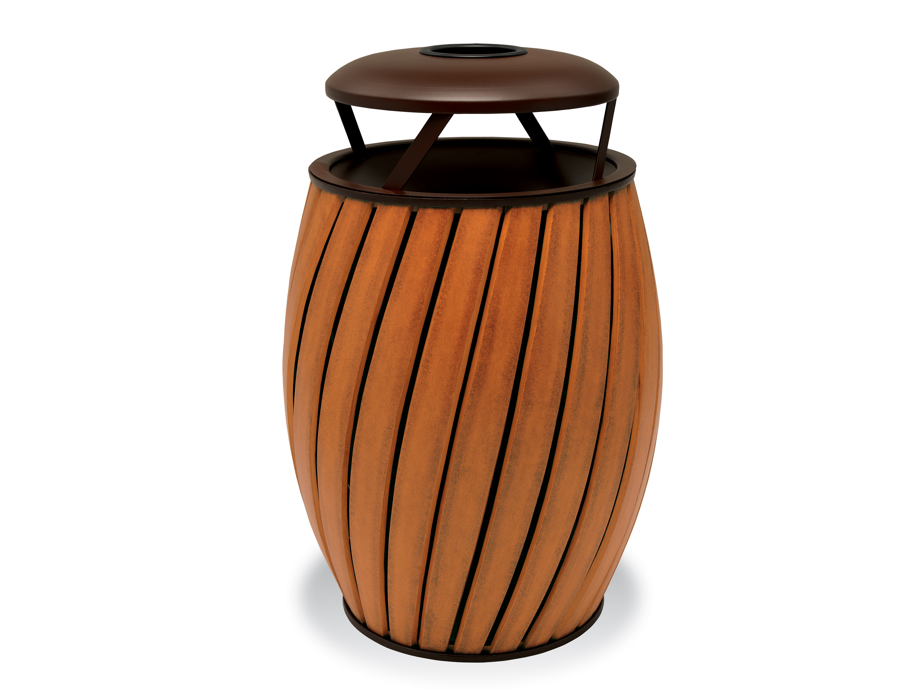 UrbanScape Style A Wide Slat Trash Receptacle with Ash Bonnet Top