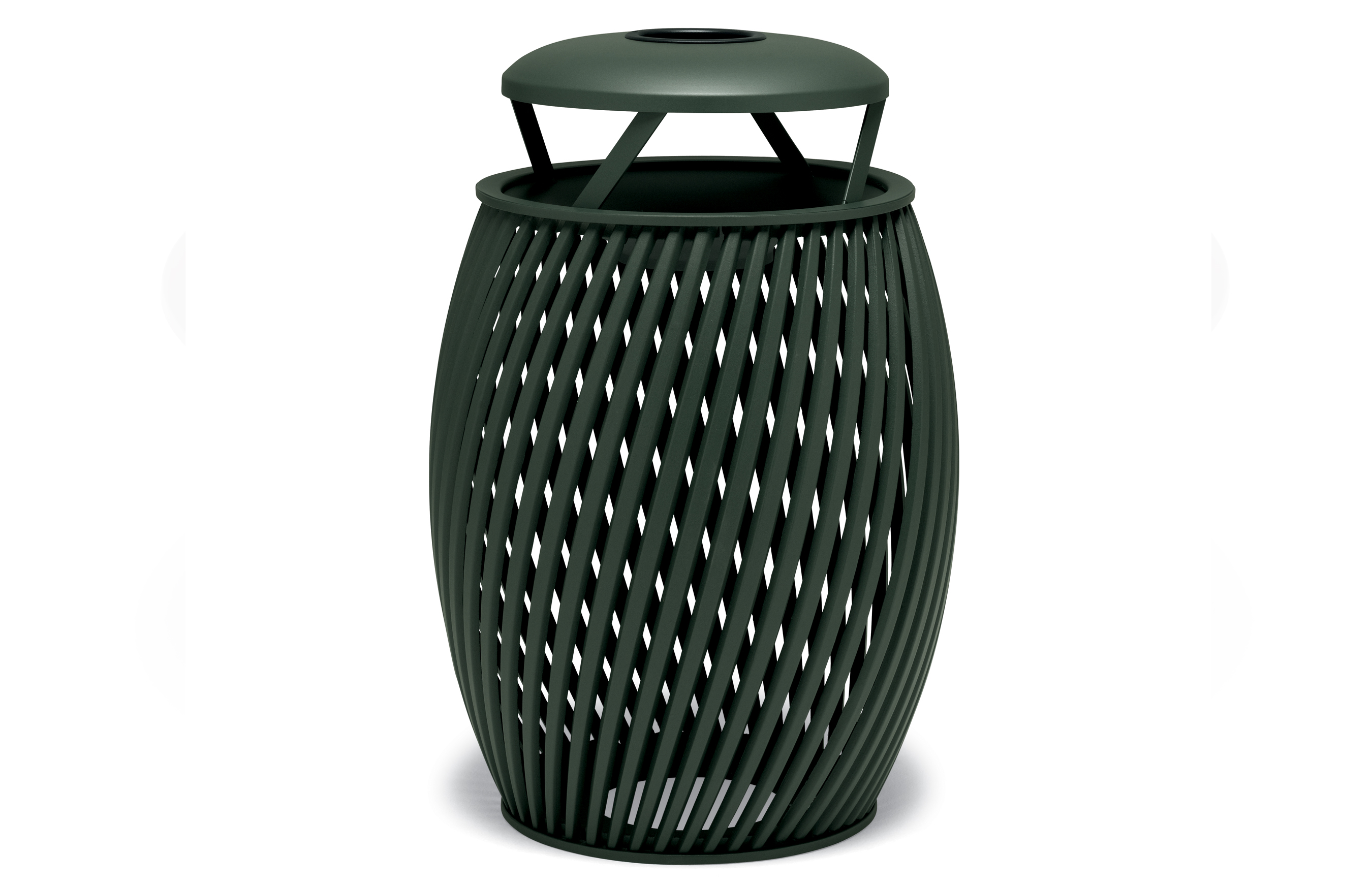UrbanScape Style A Spiral Slat Trash Receptacle with Ash Bonnet Top