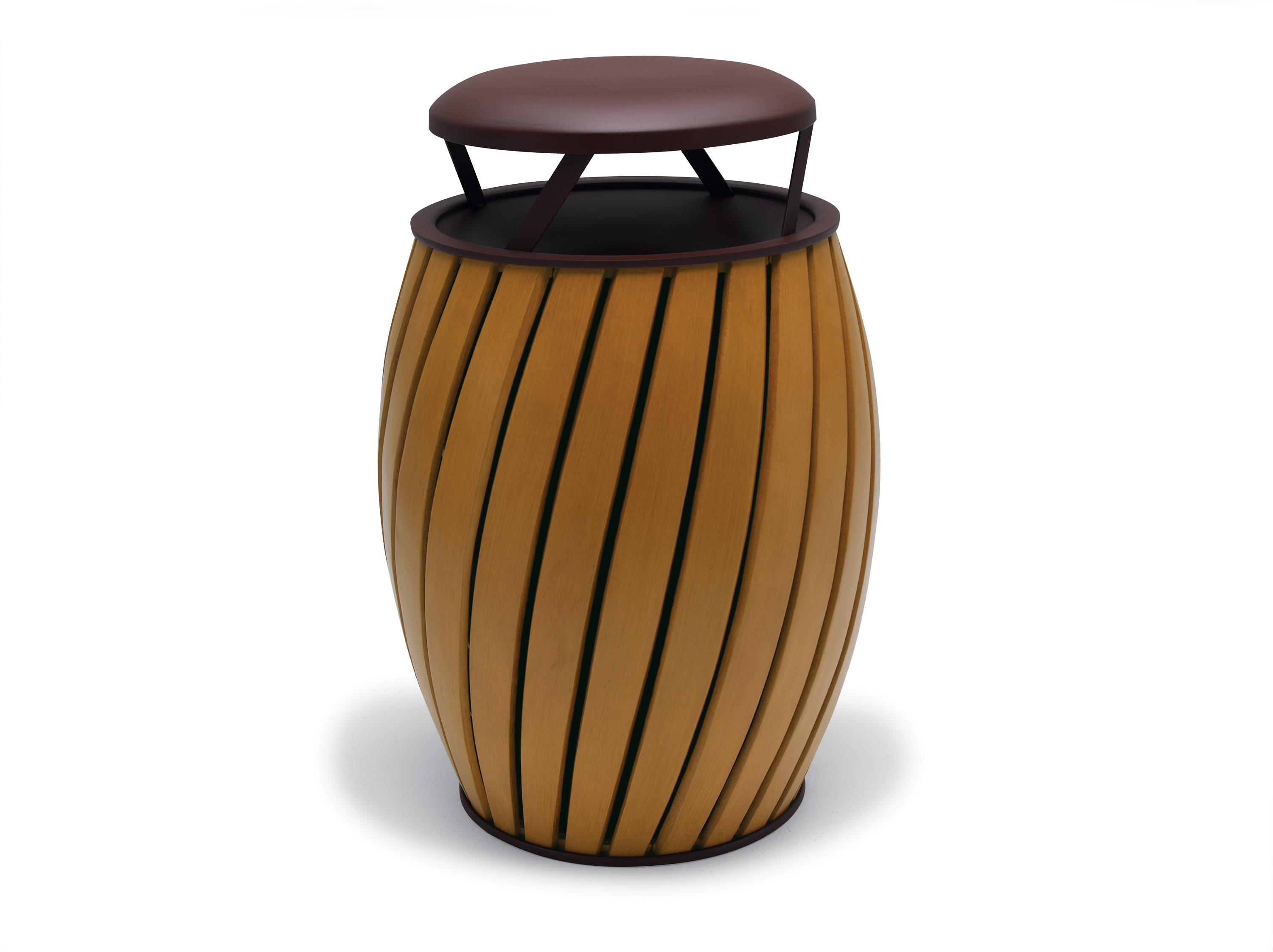 UrbanScape Style A Wide Slat Trash Receptacle with Bonnet Top