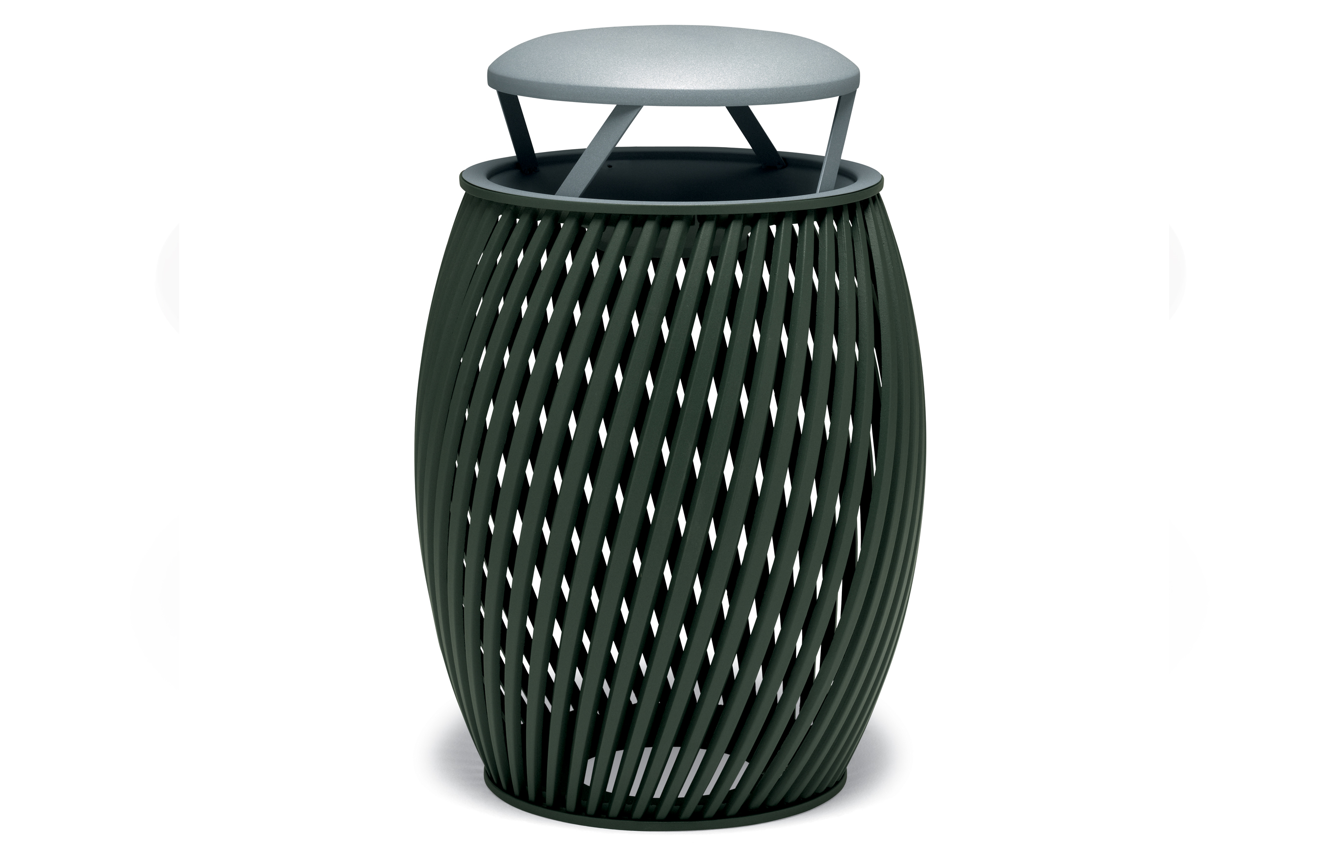 UrbanScape Style A Spiral Slat Trash Receptacle with Bonnet Top