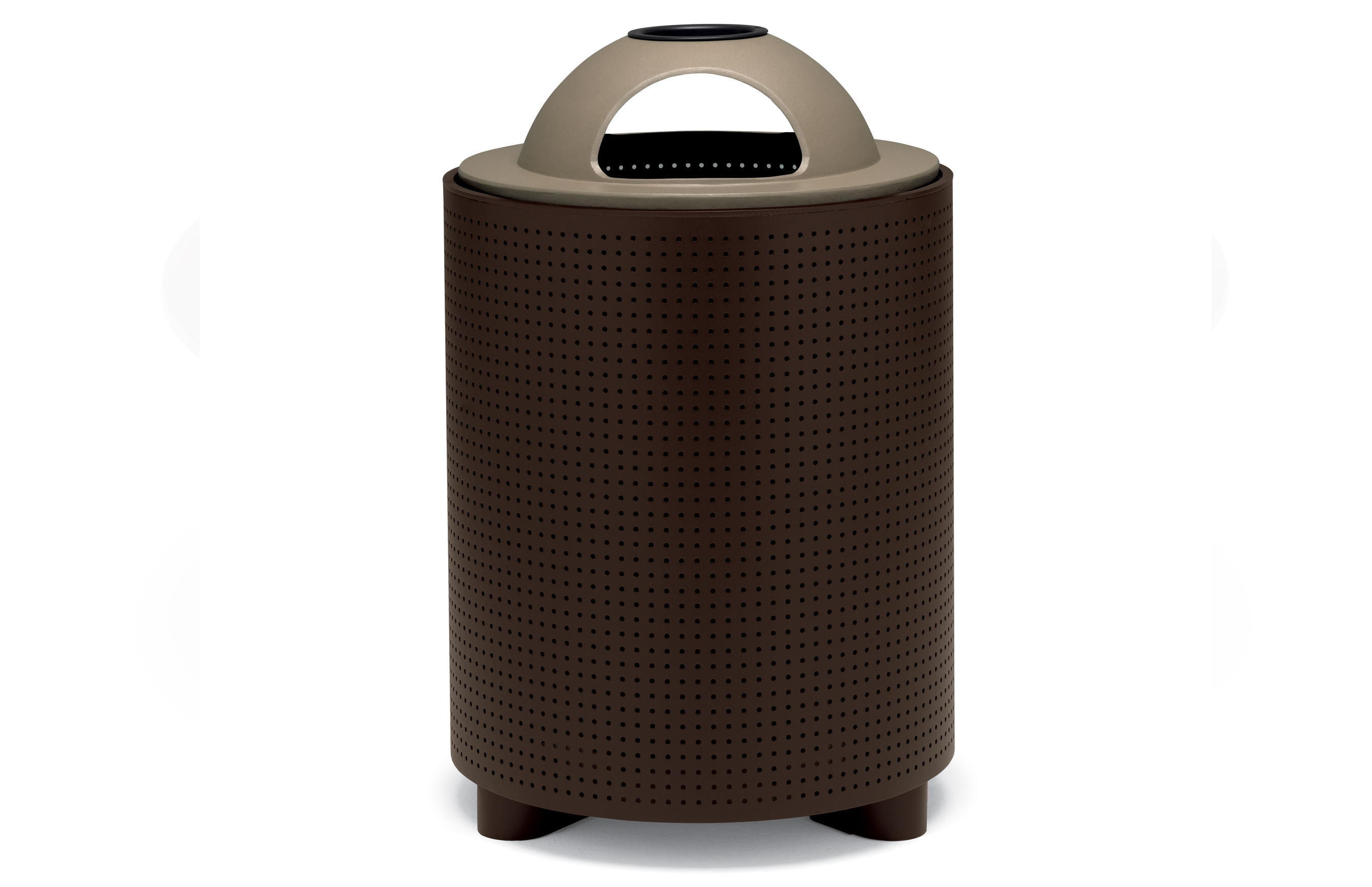UrbanScape Style E Round Perforation Trash Receptacle with Ash Bonnet Top