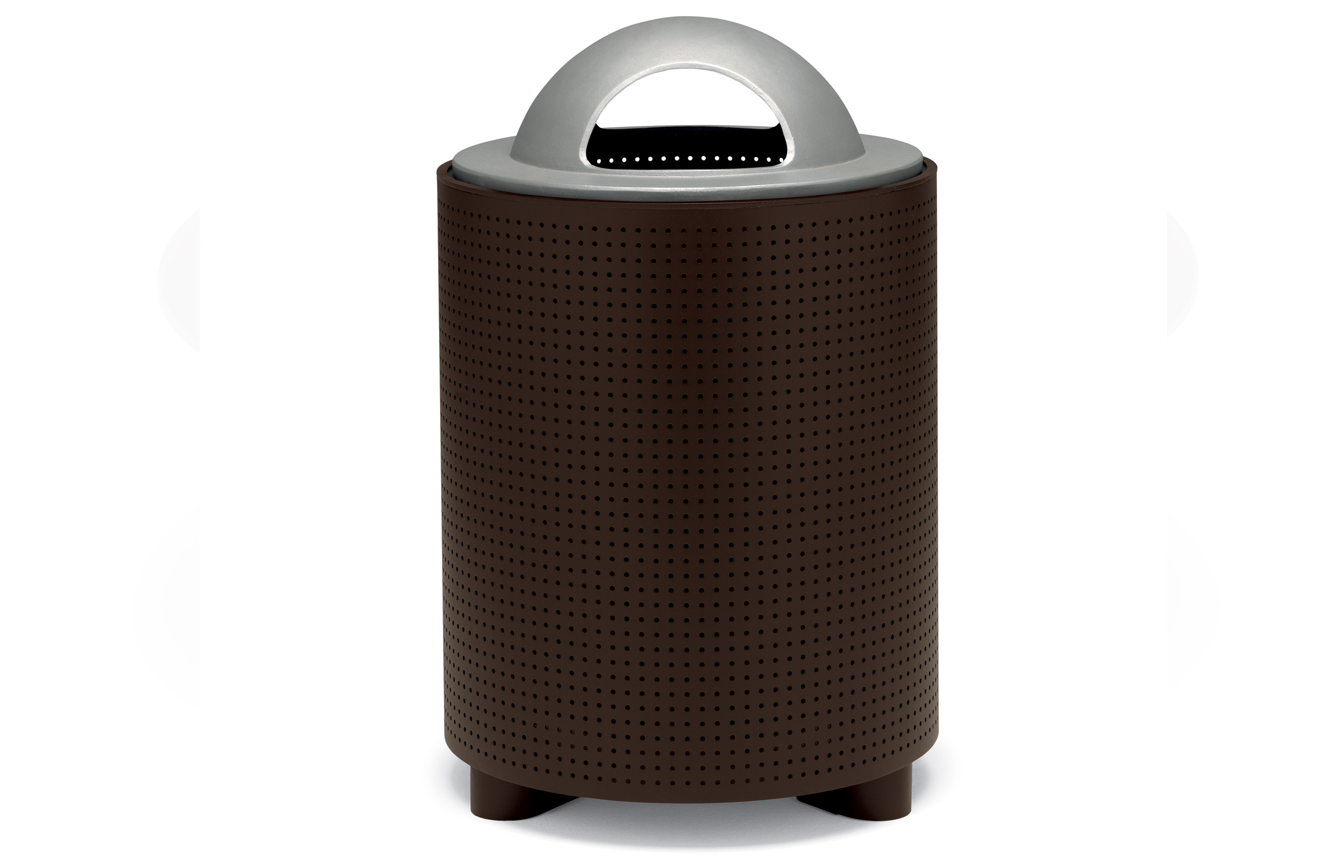 UrbanScape Style E Round Perforation Trash Receptacle with Bonnet Top