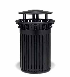 UrbanScape Style I Aluminum Slat Trash Receptacle with Ash Bonnet Top