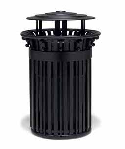 UrbanScape Style I Aluminum Slat Trash Receptacle with Bonnet Top
