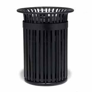 UrbanScape Style J Steel Slat Trash Receptacle with Open Top