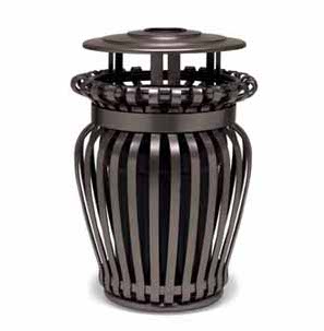 UrbanScape Style K Steel Slat Trash Receptacle with Ash Bonnet Top