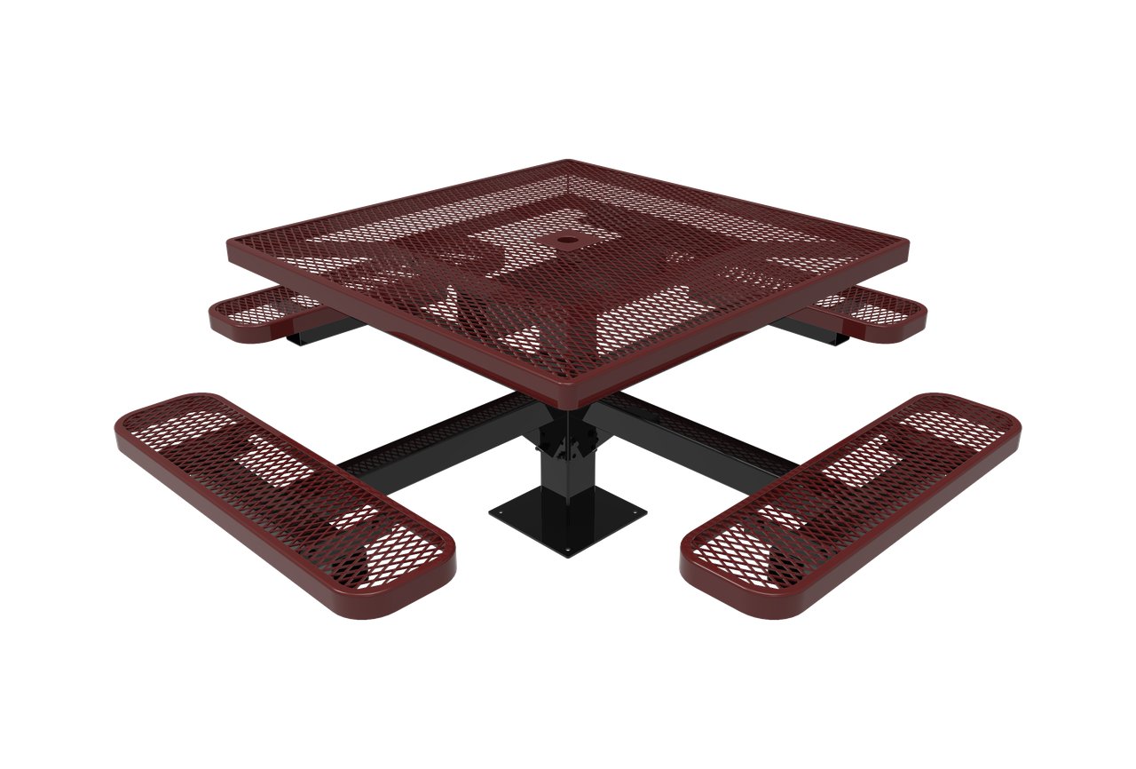 Square Pedestal Expanded Steel Picnic Table with (4) Bench ...
